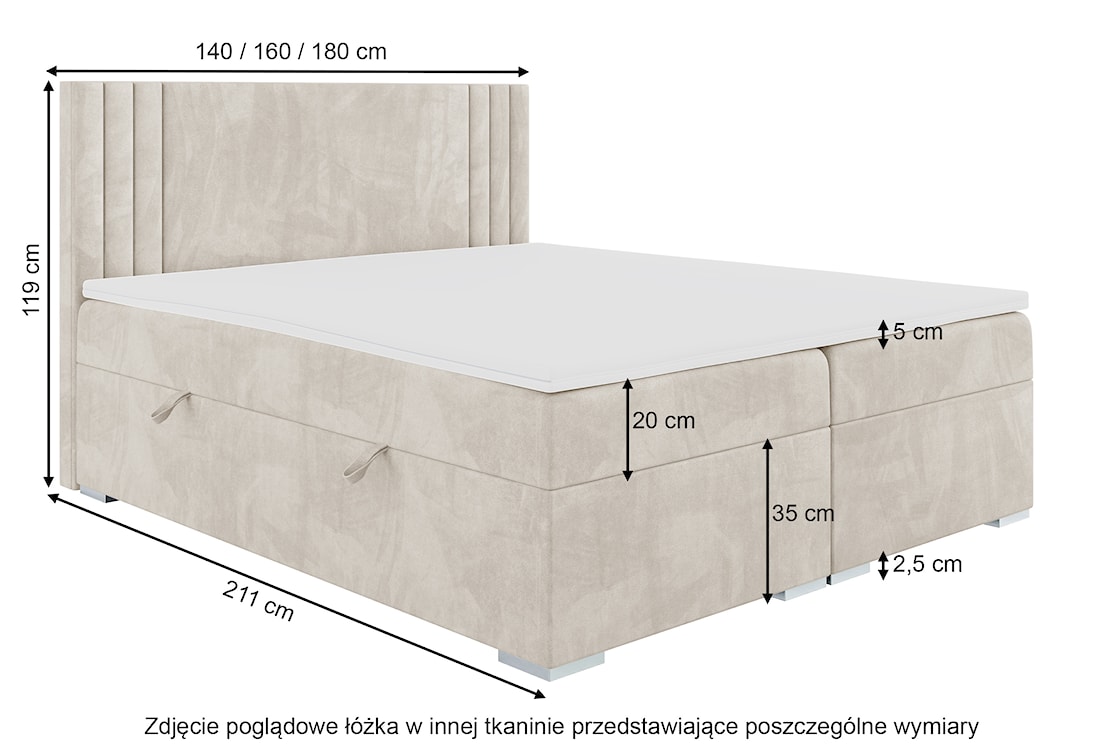 Łóżko kontynentalne 180x200 cm Monder z pojemnikami i topperem musztardowe welur hydrofobowy  - zdjęcie 6