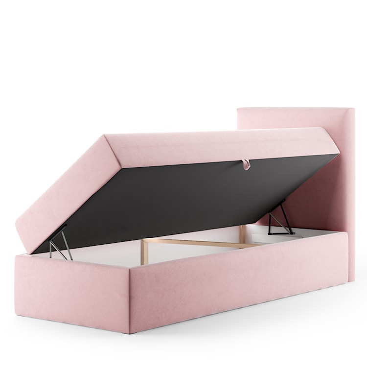 Łóżko kontynentalne 90x200 cm Fayence z pojemnikiem i topperem jednoosobowe różowe lewostronne  - zdjęcie 4
