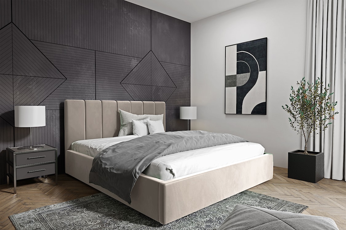 Łóżko tapicerowane Isara 140x200 cm z pojemnikiem beżowe welur  - zdjęcie 2
