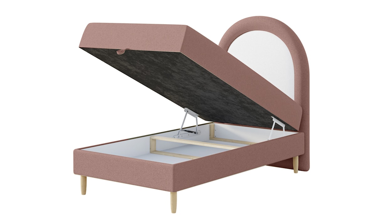 Łóżko kontynentalne dla dziecka 90x180 cm Asparetto z pojemnikiem różowe w tkaninie boucle