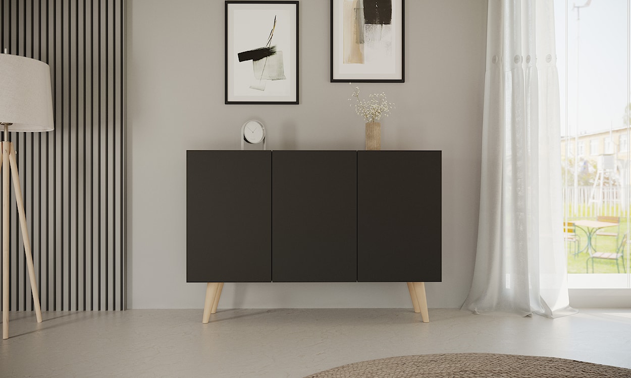 Komoda trzydrzwiowa Damally 120 cm czarna  - zdjęcie 3