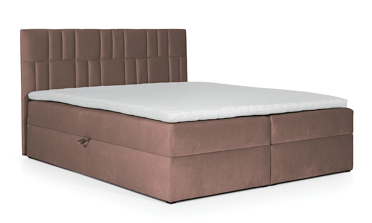 Łóżko kontynentalne Dalwik 120x200 z dwoma pojemnikami, materacem i topperem różowe hydrofobowe 