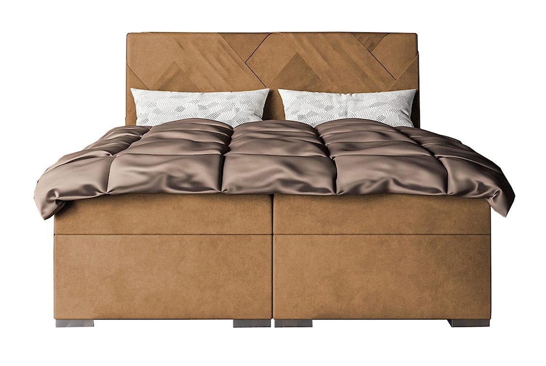 Łóżko kontynentalne 180x200 cm Lestrangie z pojemnikami i topperem musztardowe welur hydrofobowy  - zdjęcie 3