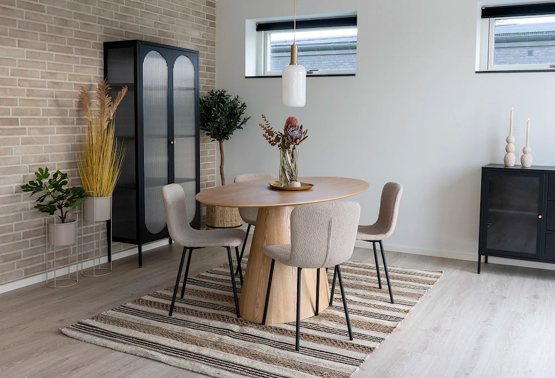 Krzesło do jadalni Halvets beżowe na czarnych nóżkach boucle  - zdjęcie 2