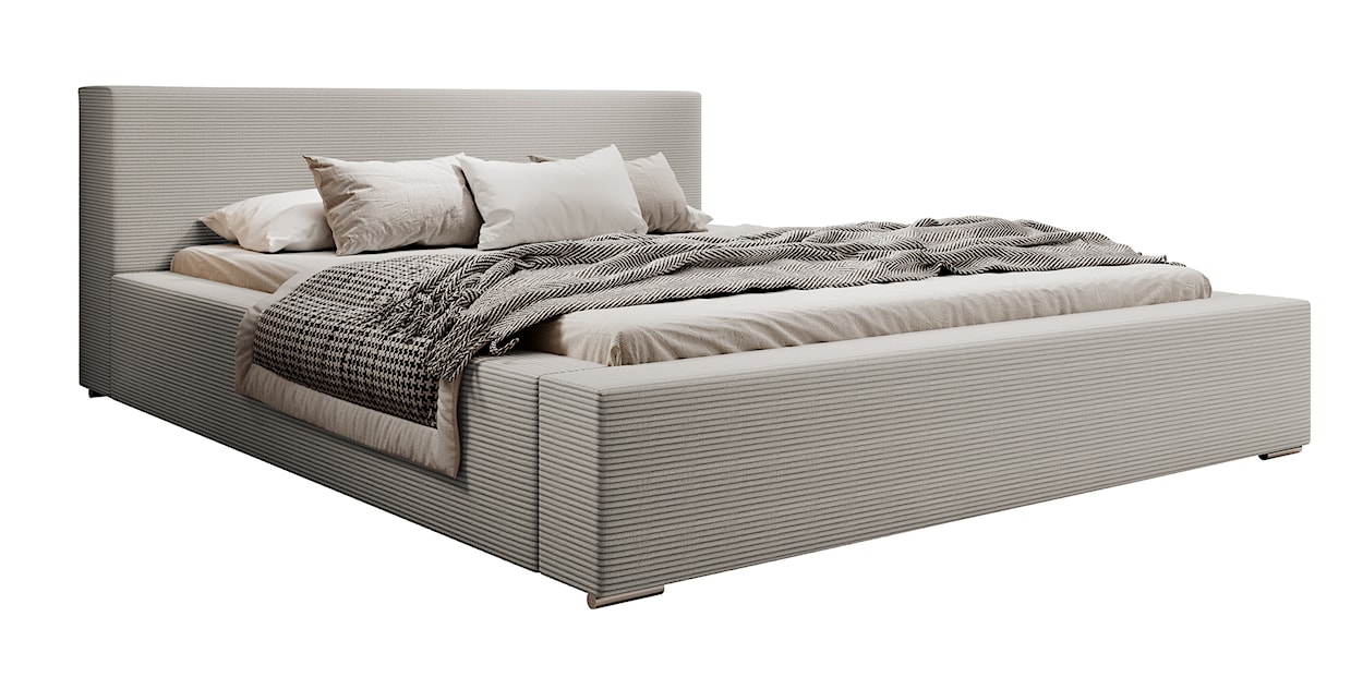 Łóżko tapicerowane 180x200 cm Pancetto z pojemnikiem szarobeżowy sztruks 