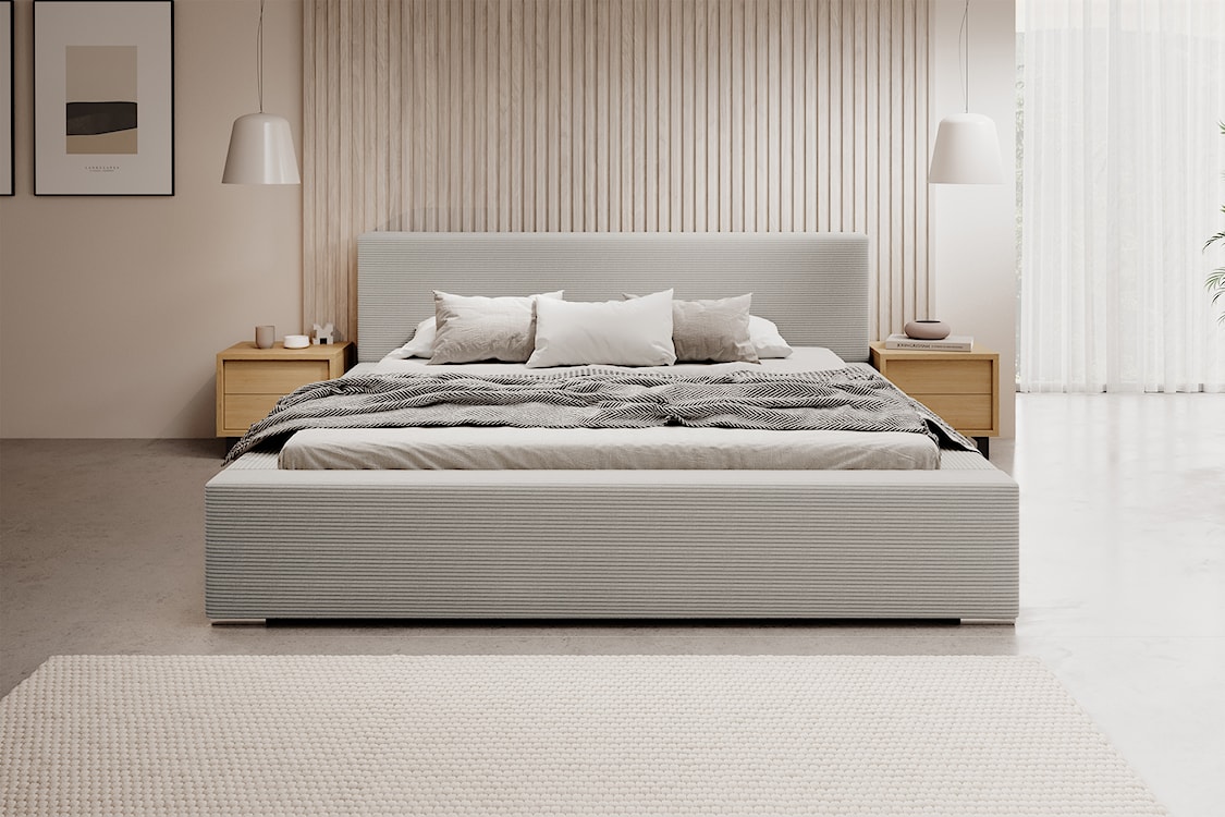 Łóżko tapicerowane 180x200 cm Pancetto z pojemnikiem szarobeżowy sztruks  - zdjęcie 3