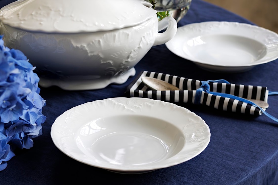 Zestaw talerzy porcelanowych dla 6 os. Rococo biały  - zdjęcie 4