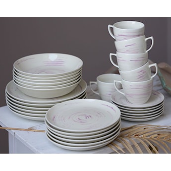 Zestaw talerzy porcelanowych dla 6 os. City beżowo-różowe