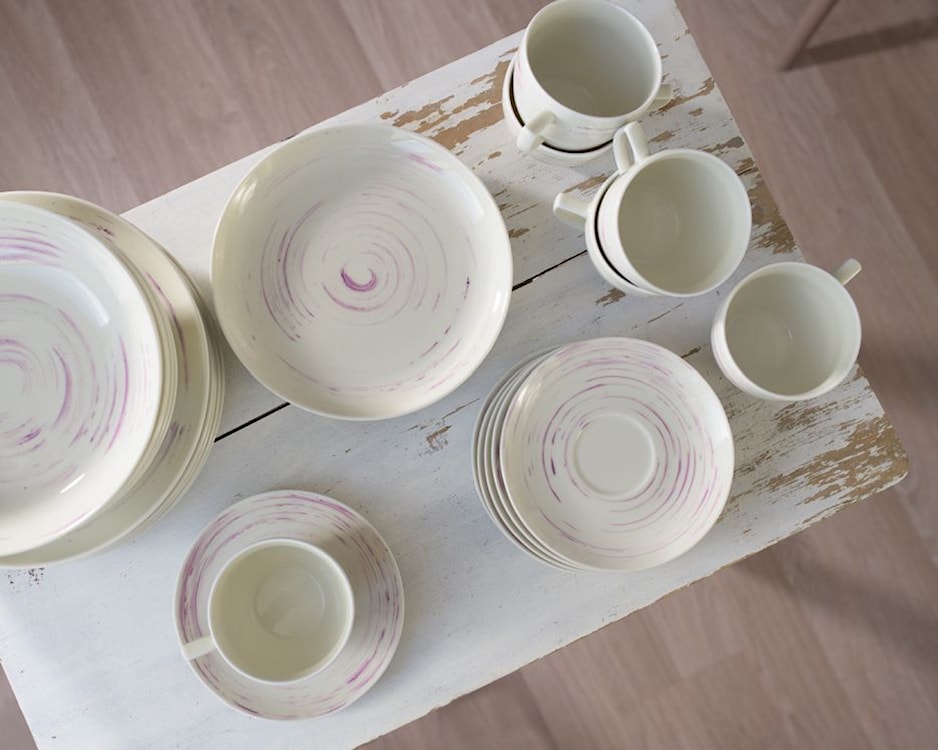 Zestaw talerzy porcelanowych dla 6 os. City beżowo-różowe  - zdjęcie 2