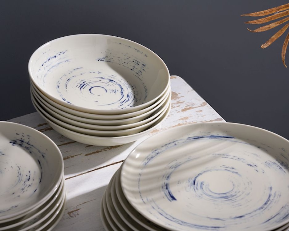 Zestaw talerzy porcelanowych dla 6 os. City beżowo-niebieski 