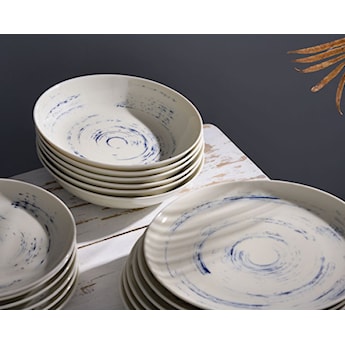 Zestaw talerzy porcelanowych dla 6 os. City beżowo-niebieski