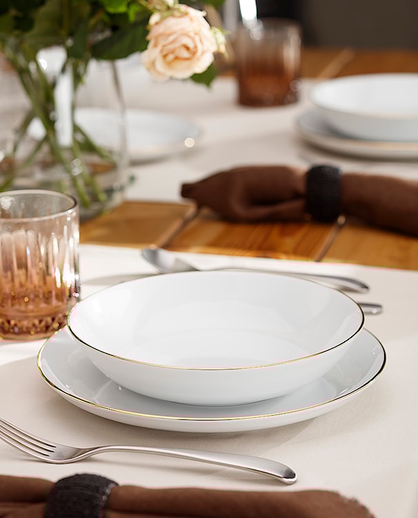 Zestaw talerzy porcelanowych dla 6 os. City biało-złote  - zdjęcie 2