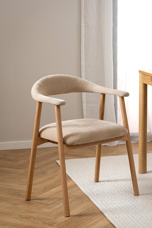 Krzesło tapicerowane Settlica szenil na dębowej podstawie cieliste  - zdjęcie 3