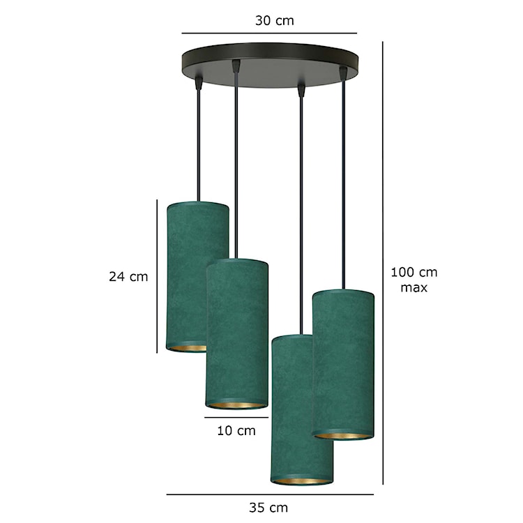 Lampa wisząca Bonett x4 asymetryczna średnica 35 cm zielona  - zdjęcie 7