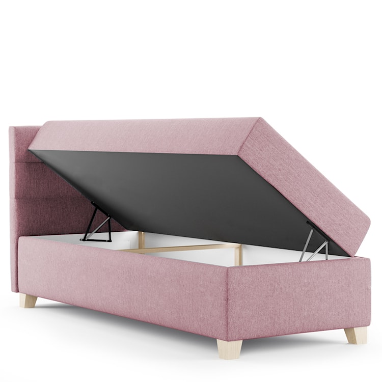 Łóżko kontynentalne 100x200 cm Charolle z pojemnikiem i topperem jednoosobowe różowe welur prawostronne  - zdjęcie 3