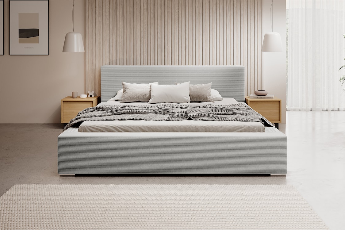Łóżko tapicerowane 180x200 cm Pancetto z pojemnikiem jasnoszary sztruks  - zdjęcie 3