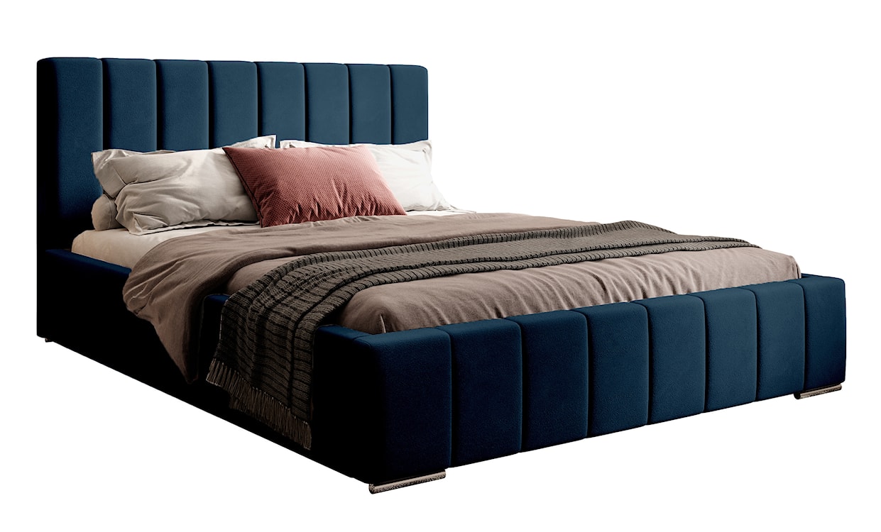 Łóżko tapicerowane 180x200 cm Wolte z pojemnikiem niebieskie welur 