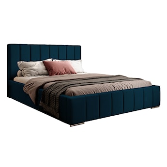 Łóżko tapicerowane 160x200 cm Wolte z pojemnikiem niebieskie w tkaninie hydrofobowej