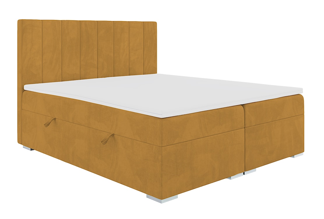 Łóżko kontynentalne 180x200 cm Alenna z pojemnikami i topperem musztardowe welur hydrofobowy  - zdjęcie 3