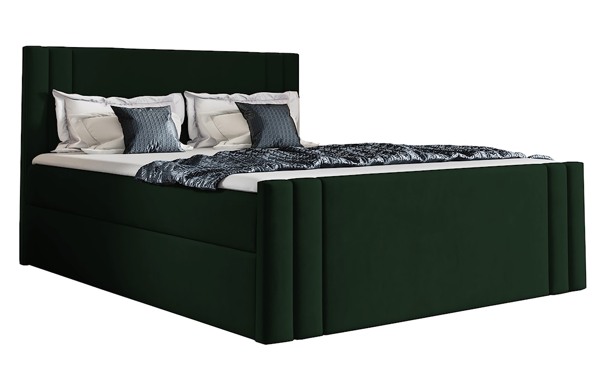 Łóżko kontynentalne Dulmo 120x200 z dwoma pojemnikami, materacem i topperem zielone hydrofobowe 