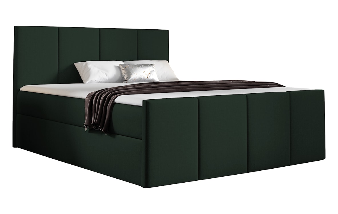 Łóżko kontynentalne Morrone 140x200 z dwoma pojemnikami, materacem i topperem ciemnozielone