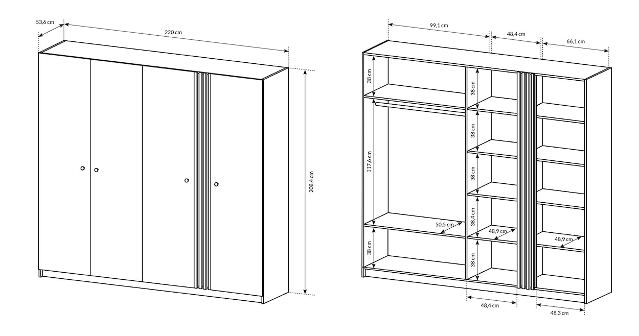 Szafa czterodrzwiowa Glorty 220 cm antracyt / dąb craft złoty  - zdjęcie 5