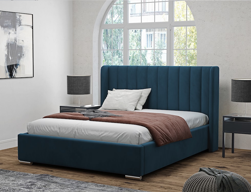 Łóżko tapicerowane 180x200 cm Estelio z pojemnikiem niebieskie welur  - zdjęcie 2