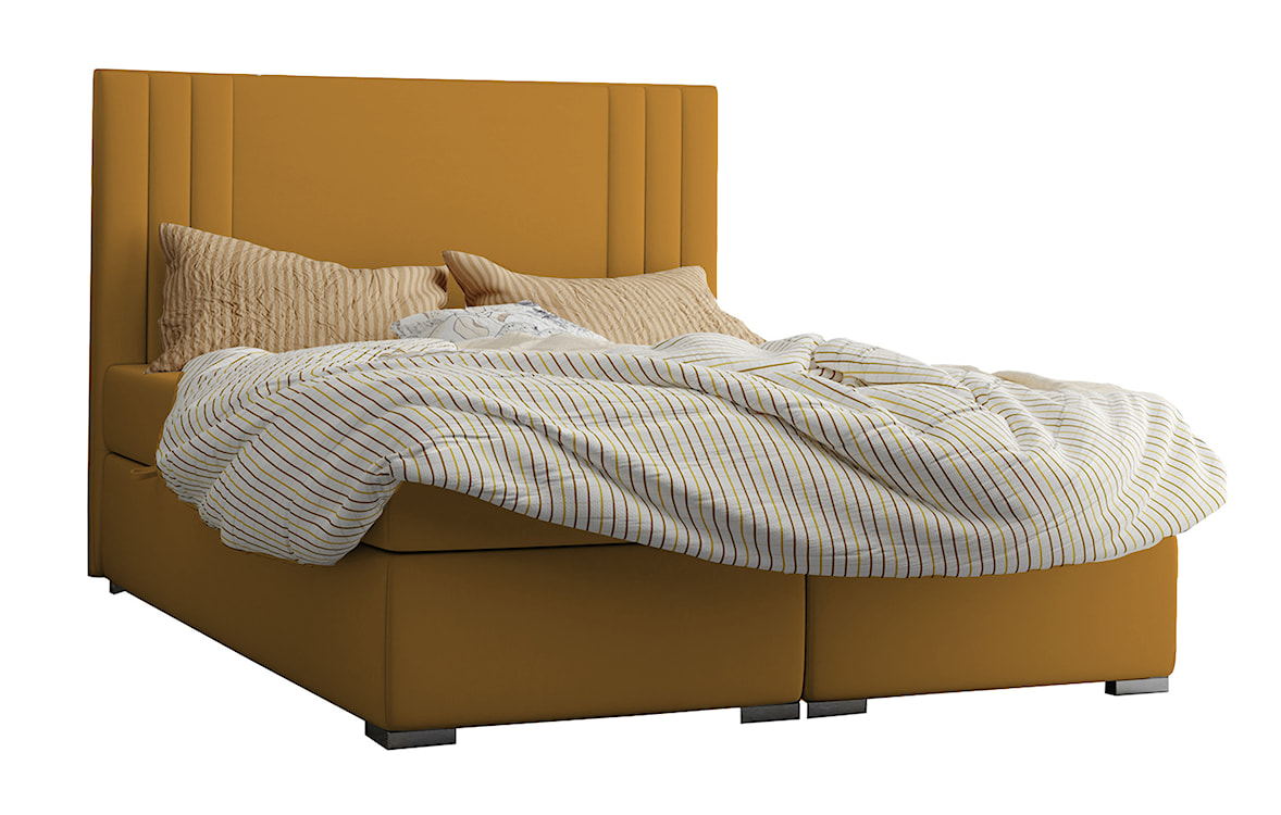 Łóżko kontynentalne 140x200 cm Monder z pojemnikami i topperem musztardowe welur hydrofobowy  - zdjęcie 3