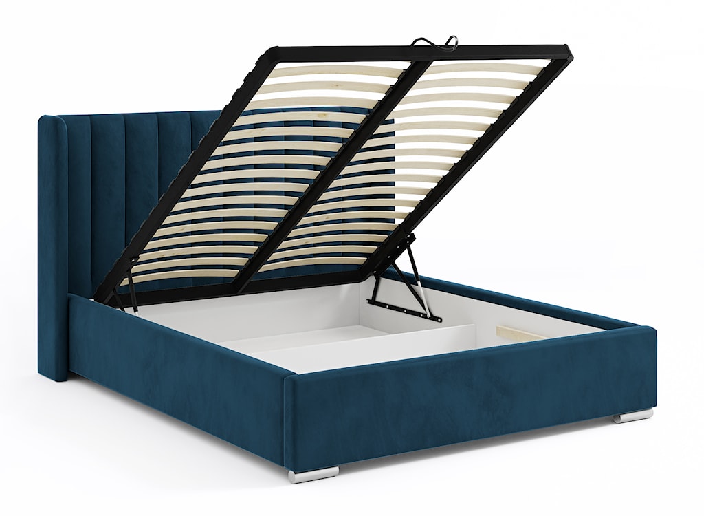 Łóżko tapicerowane 140x200 cm Estelio z pojemnikiem niebieskie welur  - zdjęcie 3