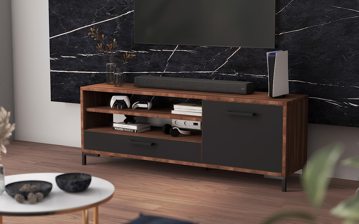 Szafka RTV Cascate 139 cm orzech mat / czarny mat  - zdjęcie 4