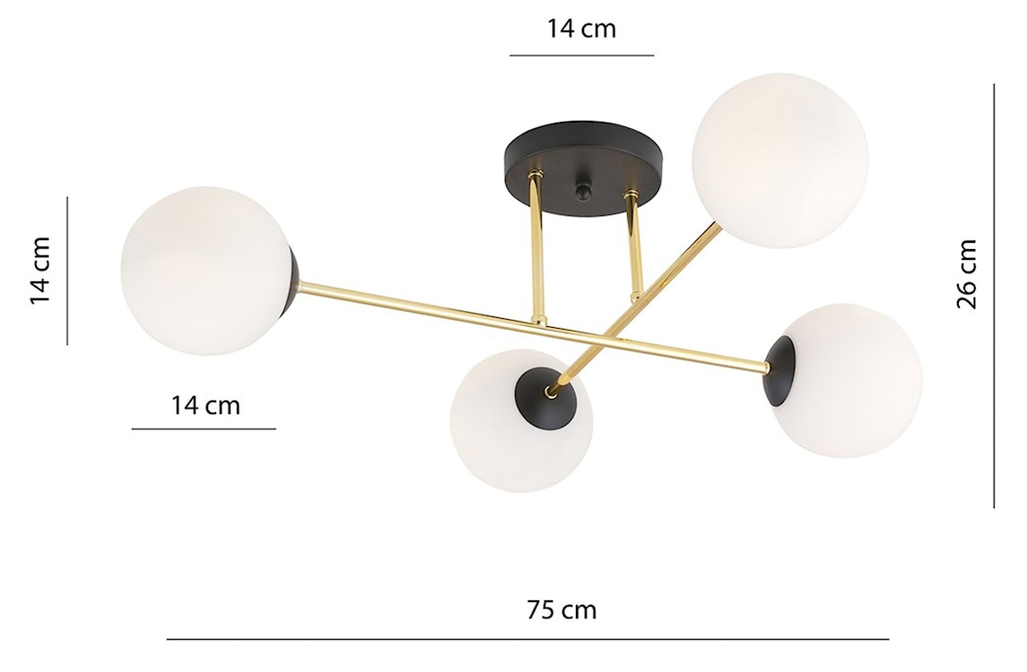 Lampa sufitowa Manngum czarno-złota z białymi kloszami x4  - zdjęcie 8