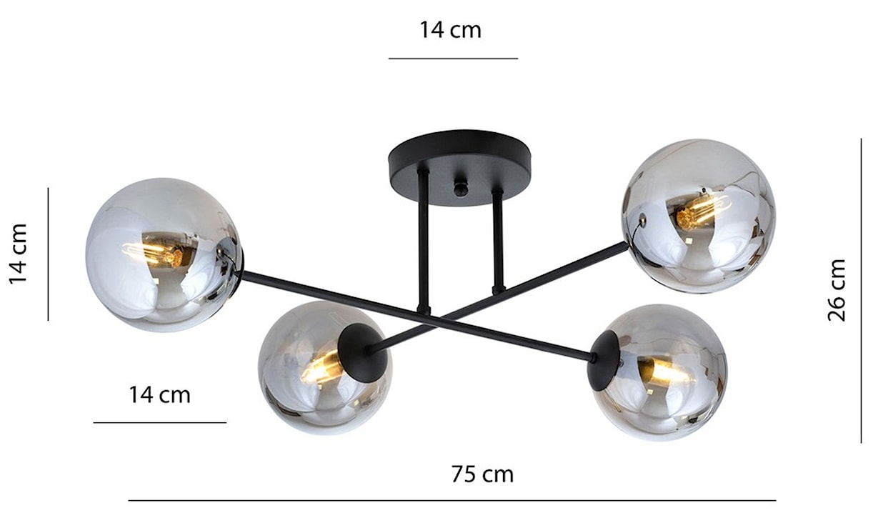 Lampa sufitowa Croisess czarna z grafitowymi kloszami x4  - zdjęcie 7