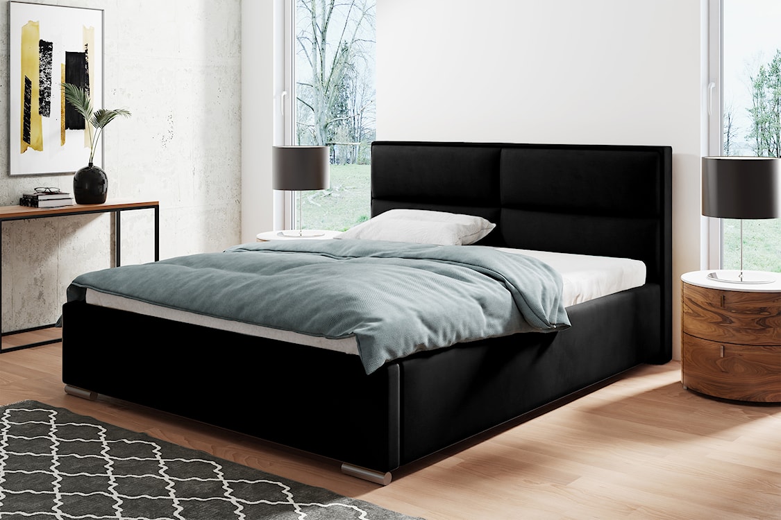 Łóżko tapicerowane Verlan 160x200 cm z pojemnikiem czarne welur  - zdjęcie 2