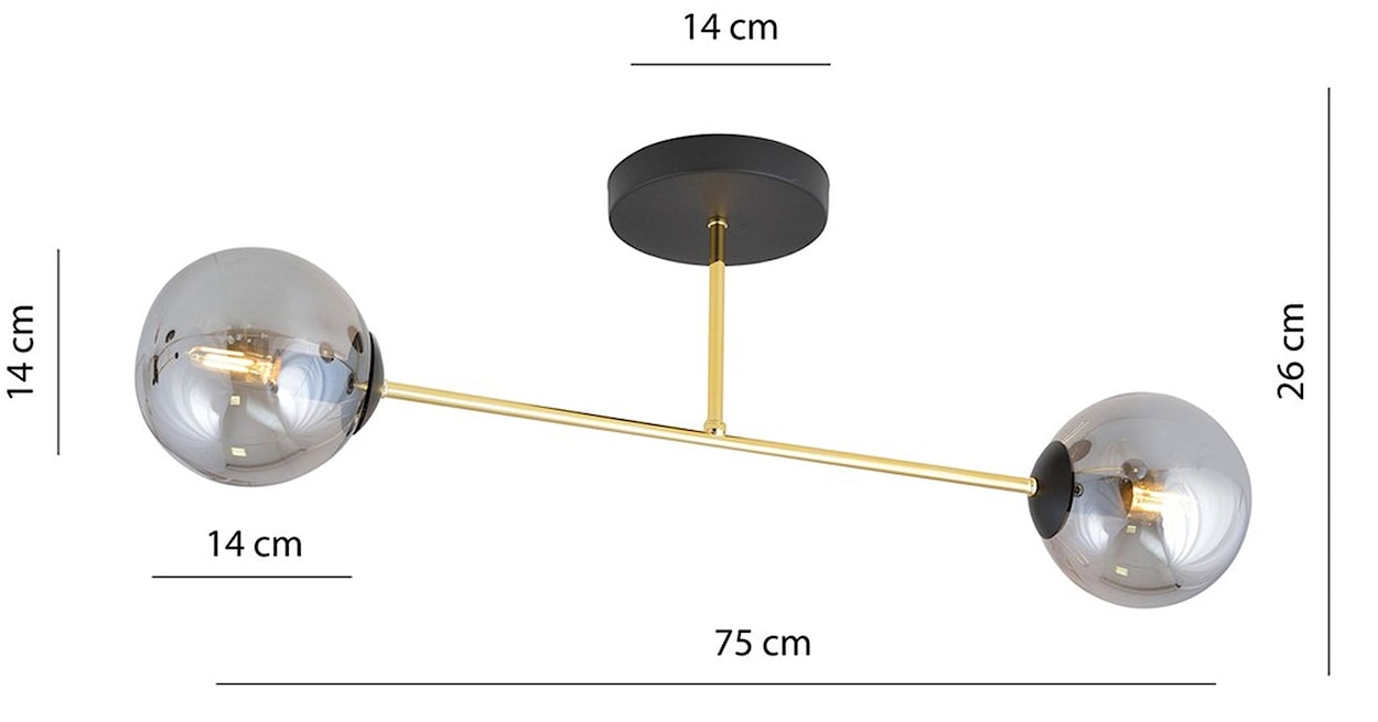 Lampa sufitowa Manngum czarno-złota z grafitowymi kloszami x2  - zdjęcie 8