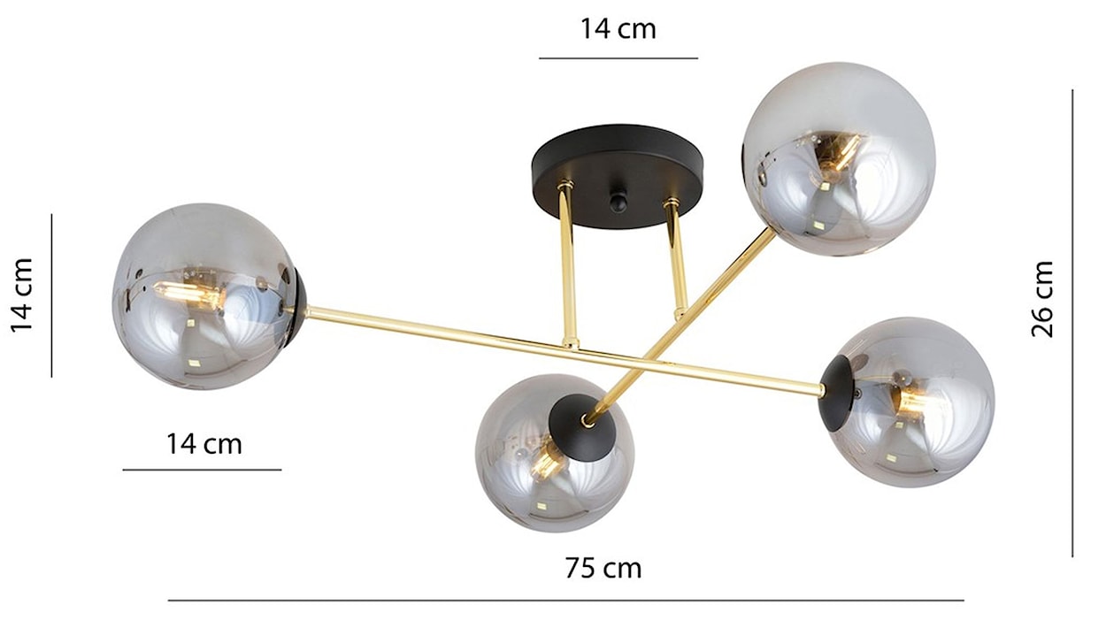 Lampa sufitowa Manngum czarno-złota z grafitowymi kloszami x4  - zdjęcie 8