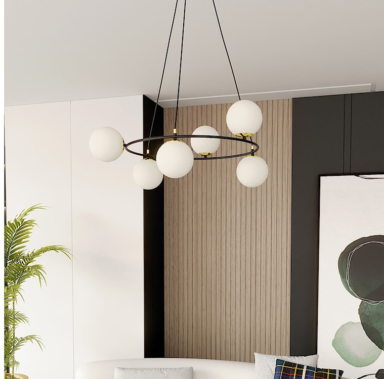 Lampa wisząca Azura czarna z białymi kloszami x6  - zdjęcie 3