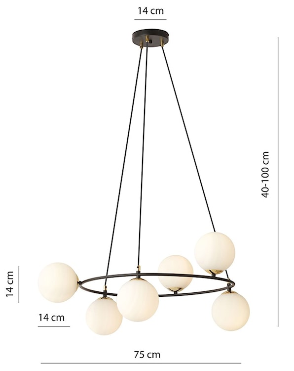 Lampa wisząca Azura czarna z białymi kloszami x6  - zdjęcie 6