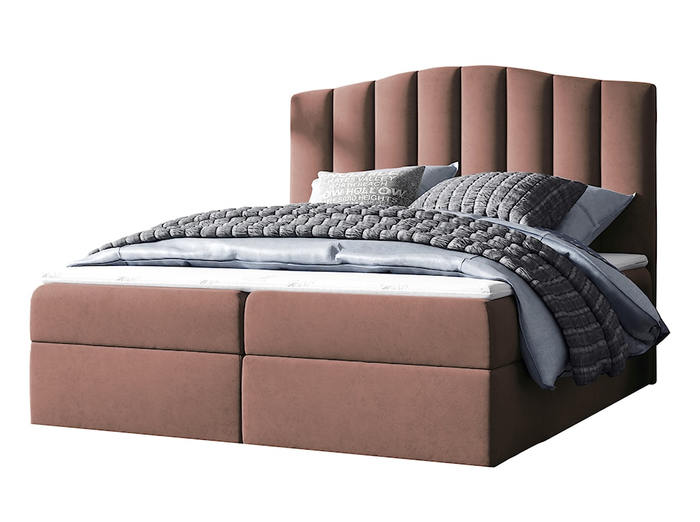 Łóżko kontynentalne Alcudia 180x200 z dwoma pojemnikami, materacem i topperem różowe hydrofobowe 