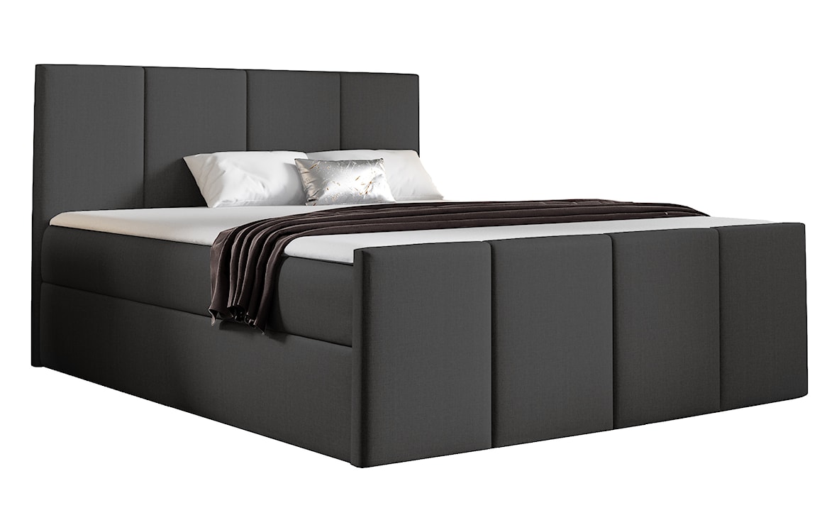Łóżko kontynentalne Morrone 200x200 z dwoma pojemnikami, materacem i topperem ciemnoszare 