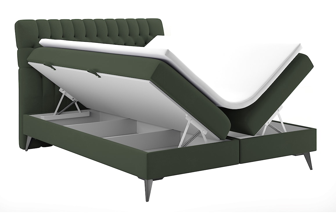 Łóżko kontynentalne 160x200 cm Rubeuz z pojemnikami i topperem oliwkowe welur hydrofobowy  - zdjęcie 4