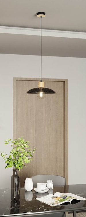 Lampa wisząca Kobe czarna z drewnianymi wstawkami x1  - zdjęcie 2