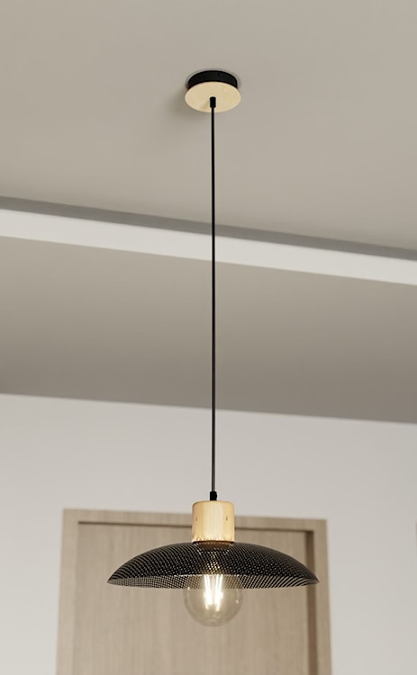 Lampa wisząca Kobe czarna z drewnianymi wstawkami x1  - zdjęcie 3