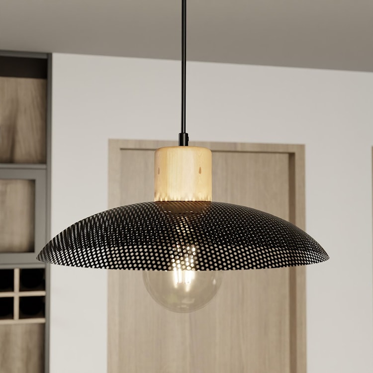 Lampa wisząca Kobe czarna z drewnianymi wstawkami x1  - zdjęcie 4