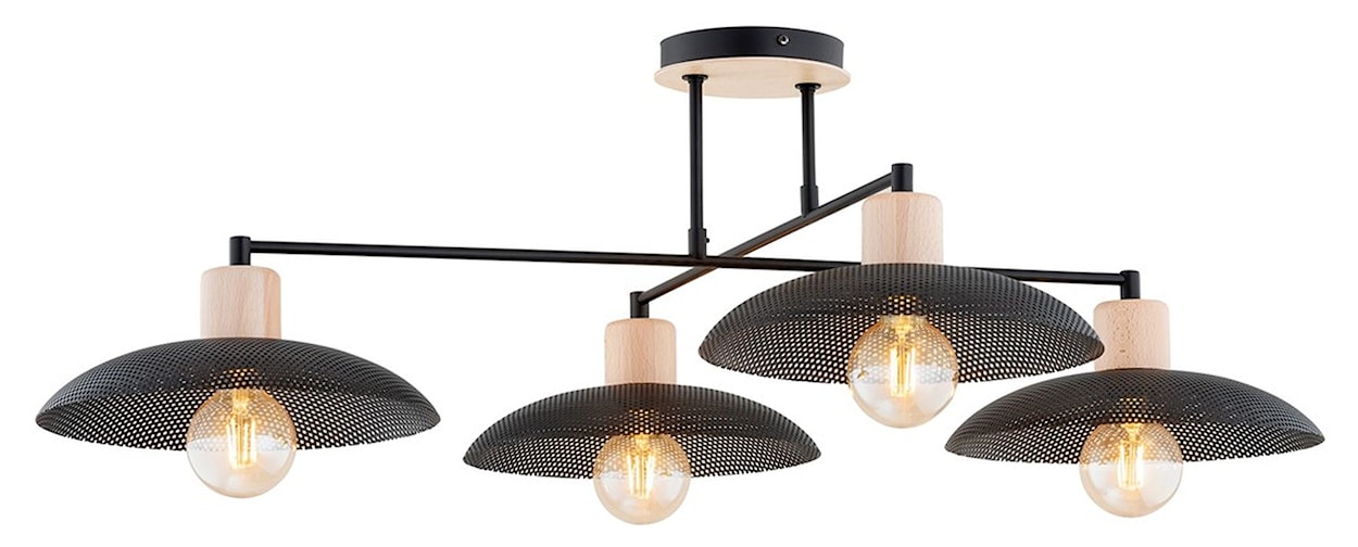 Lampa wisząca Kobe czarna z drewnianymi wstawkami x4  - zdjęcie 3