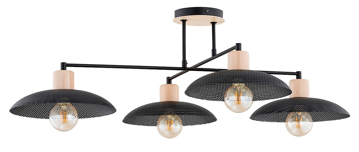 Lampa wisząca Kobe czarna z drewnianymi wstawkami x4