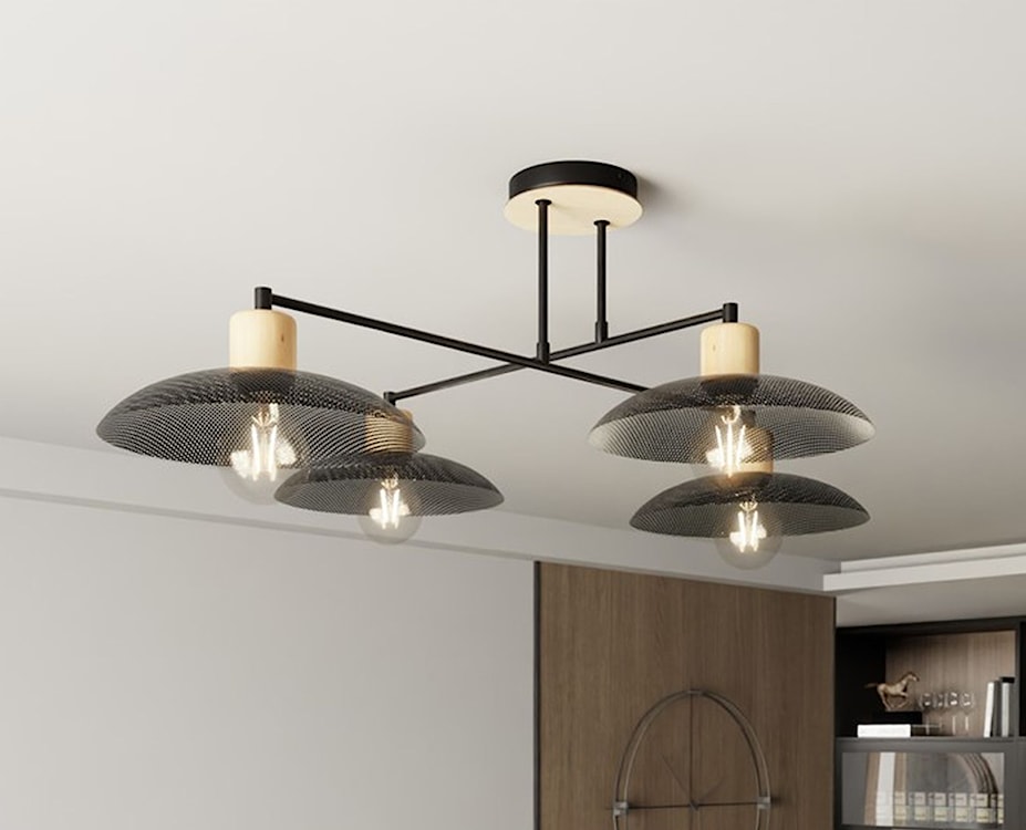 Lampa wisząca Kobe czarna z drewnianymi wstawkami x4  - zdjęcie 2