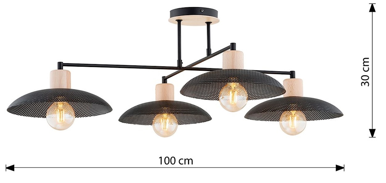 Lampa wisząca Kobe czarna z drewnianymi wstawkami x4  - zdjęcie 6