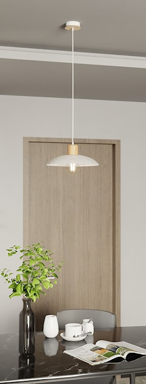 Lampa wisząca Kobe biała z drewnianymi wstawkami x1  - zdjęcie 2