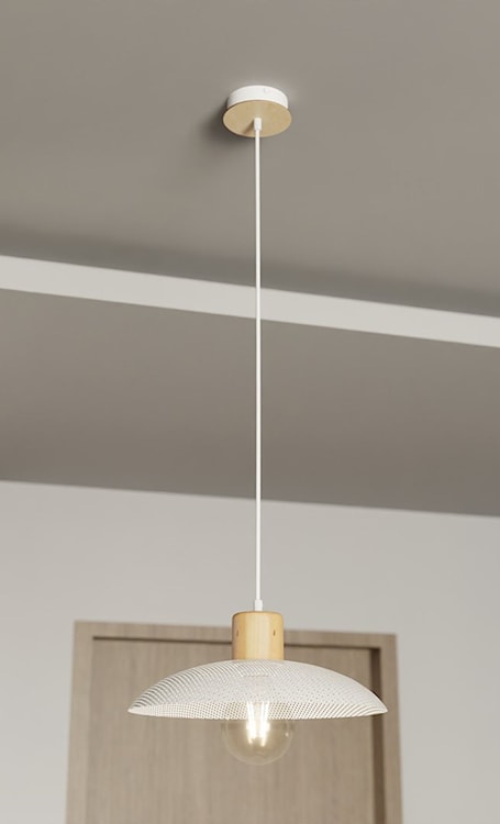 Lampa wisząca Kobe biała z drewnianymi wstawkami x1  - zdjęcie 3