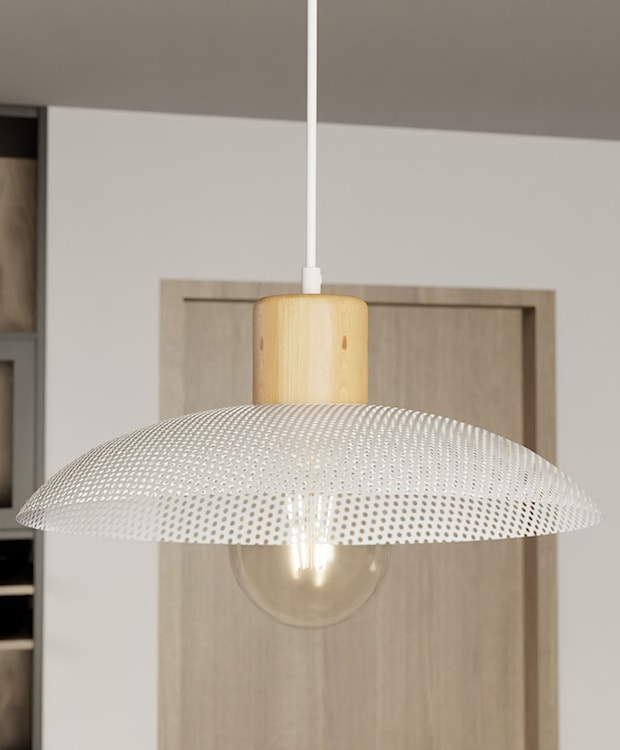 Lampa wisząca Kobe biała z drewnianymi wstawkami x1  - zdjęcie 4